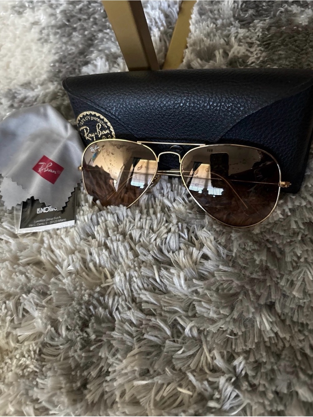 Ray-Ban Gold Frame Aviator Sunglasses with Brown Lenses